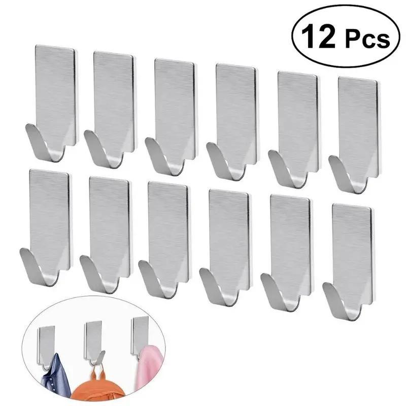 Stainless Steel Towel Hook, 12pcs Self-adhesive Towel Rack, Wall Mounted Towel Hook for Home Kitchen Store Portal