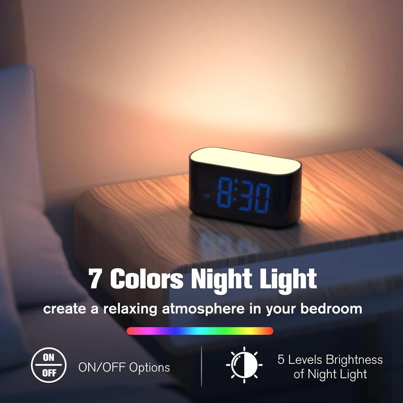 Digital Alarm Clock for Bedrooms - Large Display Easy to Read Across The Room, 7 Larger Color Night Light, Dual Alarm, Dimmer, True Battery Backup, Adjustable Volume