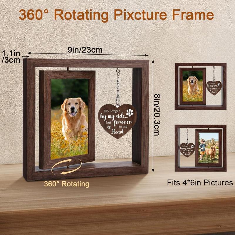 Wooden Photo Frame, Rotating Picture Frame for 4x6 Photo, Pet Memorial Gift for Loss of Dog, Bereavement Remembrance Picture Frame, Christmas Gift