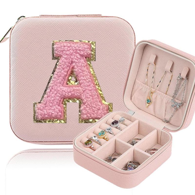 Portable Travel Jewelry Organizer, 1 Count Letter Pattern Jewelry Storage Box, Cosmetics Storage Case for Necklaces and Accessories