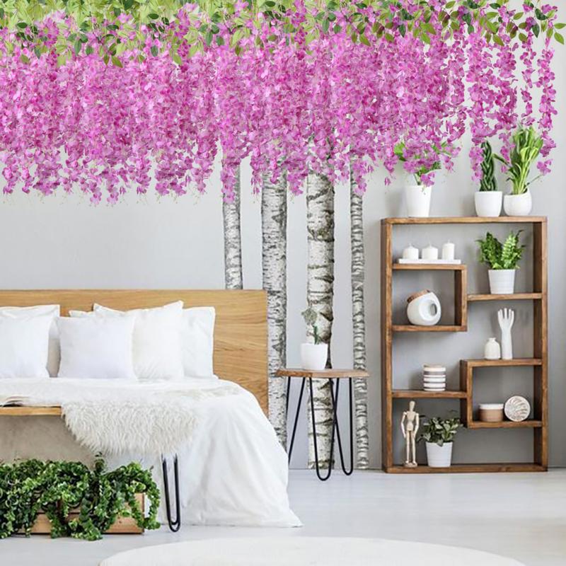 12 Packs Fuchsia Wisteria Hanging Wreath Fuchsia Trailing Flowers, 3.6ft Fuchsia Artificial Flower Vine, Fuchsia Wisteria for Background