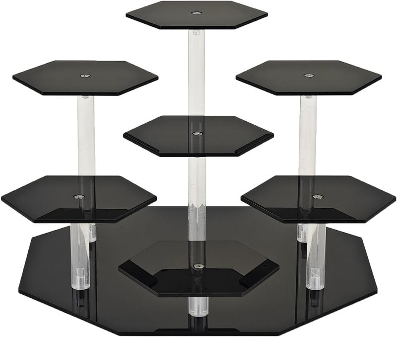 Black acrylic display stand: 7 display steps for organizing figures and cosmetics