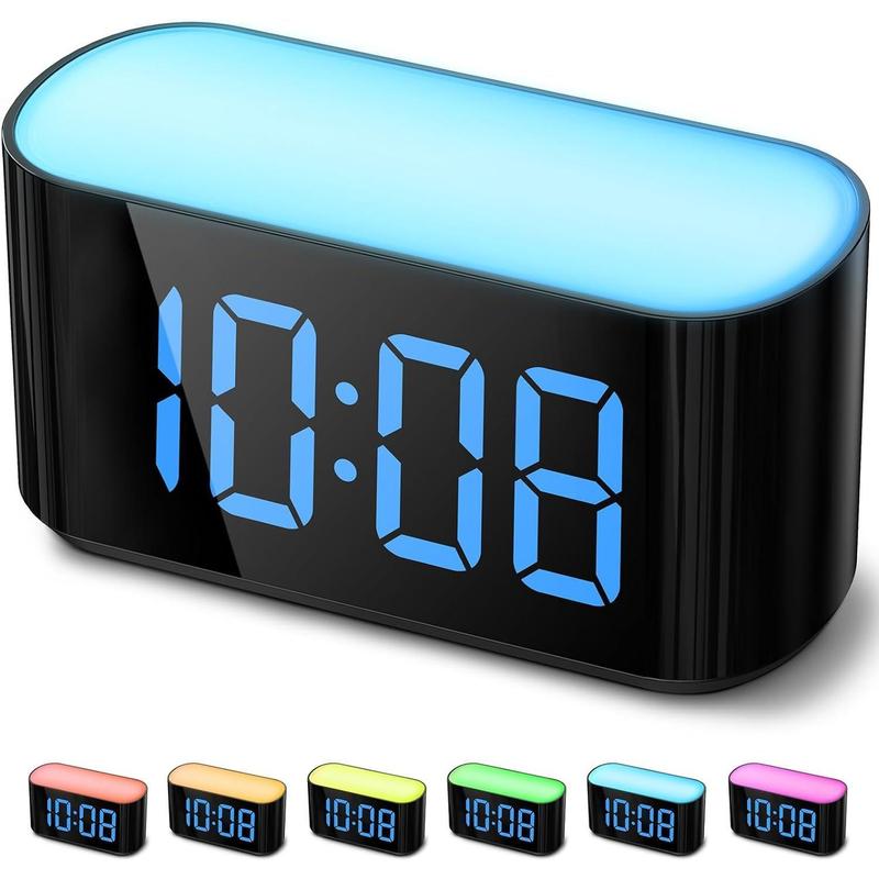 Digital Alarm Clock for Bedrooms - Large Display Easy to Read Across The Room, 7 Larger Color Night Light, Dual Alarm, Dimmer, True Battery Backup, Adjustable Volume