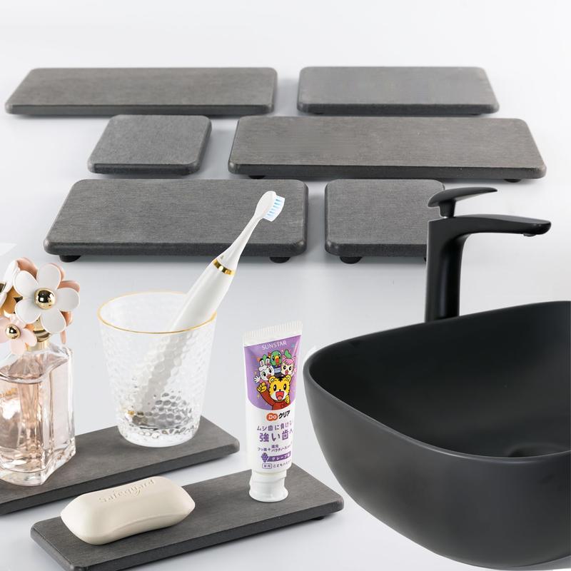 2 PCS Bathroom Sink Vanity Trays(6.3 * 3.15inch), Diatomaceous Earth Coasters, Kitchen Soap Tray, Water Absorbing Stone Used for Hand Soap & Plants and Cosmetic Bottles in The Modern Home