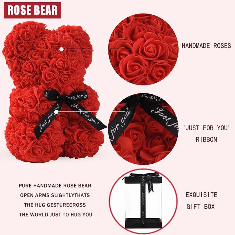 Room Decor Artificial Rose Bear with Clear Gift Box, Birthday Gift, Everlasting Rose Flower with Ribbon Bowknot for Home Decor, Summer Essentials, Bedroom  Flowers Decor Accessories, Christmas Gift, Christmas Decoration