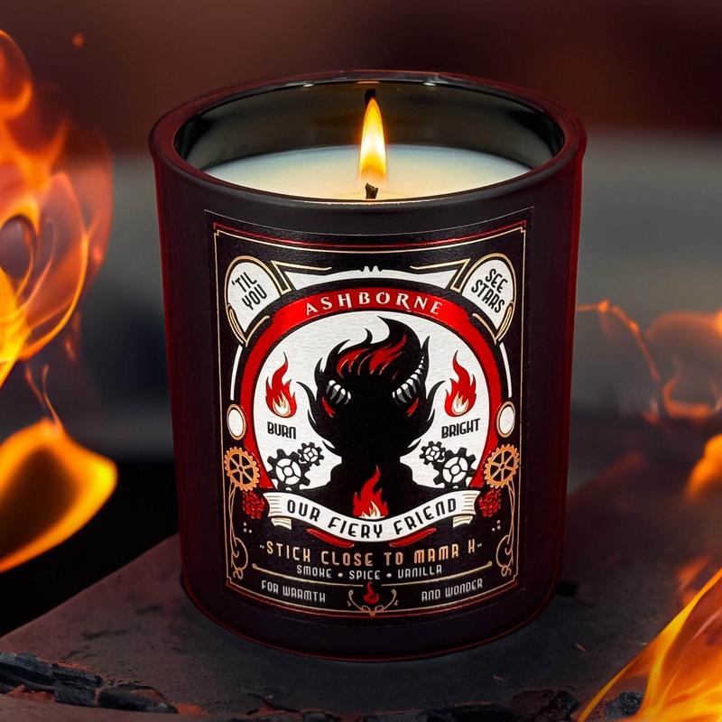 Our Fiery Friend - 8oz Scented Candle - Smoke, Spices, Vanilla - Natural Coconut Wax - 35 h Burn Time - Premium Foil Label