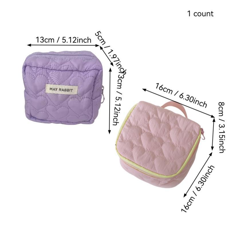 Heart Pattern Quilted Storage Bag, Portable Zipper Sanitary Napkin Storage Bag,  Makeup Organizer, Data Cable Storage Bag for Home Office School