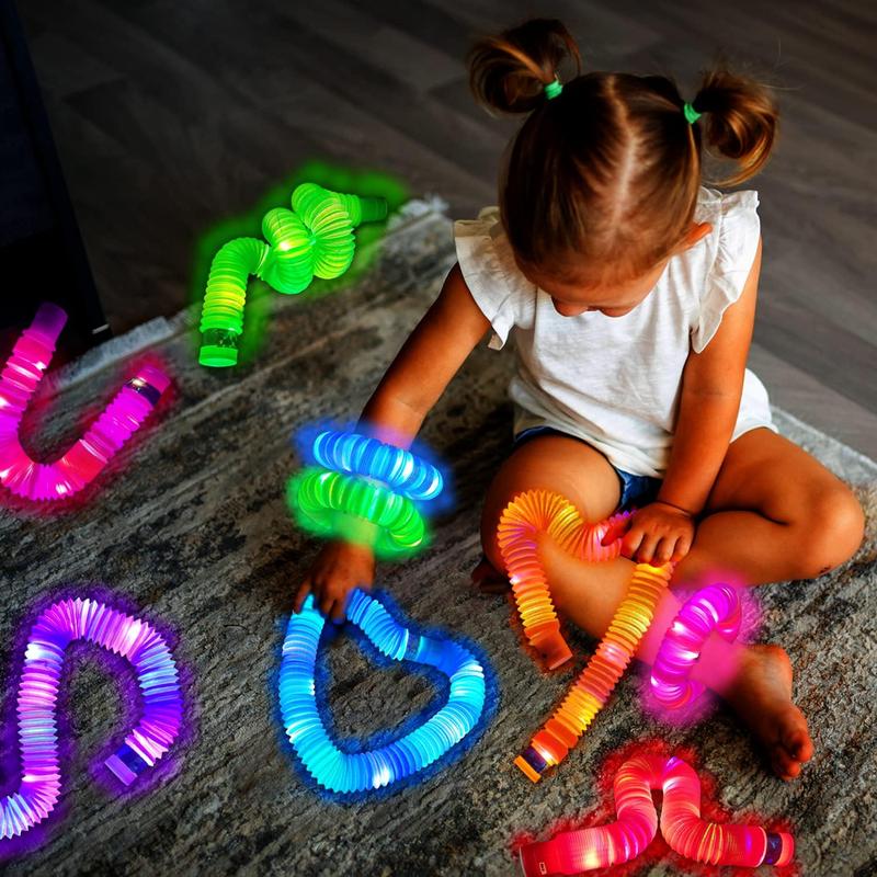 Light up Pop Tubes Toys Gifts for Kids 6 Pcs,Christmas Glow Sticks Party Favors Stocking Stuffers for Toddlers,Led Bracelets Necklaces Accessories for Children,Travel Camp Camping Fun for Boys Girls Kannove