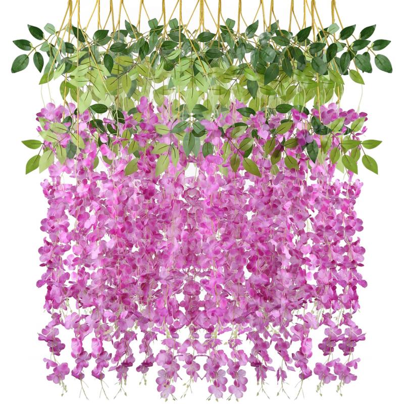 12 Packs Fuchsia Wisteria Hanging Wreath Fuchsia Trailing Flowers, 3.6ft Fuchsia Artificial Flower Vine, Fuchsia Wisteria for Background