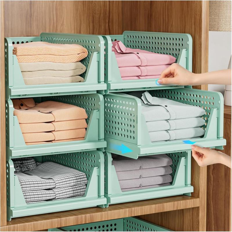 ZONGZHI 5 Pack Stackable Closet Storage Basket, Multifunctional & Foldable Closet Organizer for Bathroom Kitchen Laundry Room Wardrobe Storage, Space-Saving Clothes Storage Drawer Organizer, White