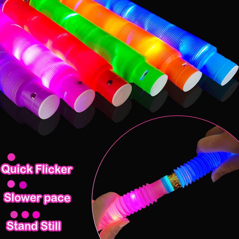 Light up Pop Tubes Toys Gifts for Kids 6 Pcs,Christmas Glow Sticks Party Favors Stocking Stuffers for Toddlers,Led Bracelets Necklaces Accessories for Children,Travel Camp Camping Fun for Boys Girls Kannove