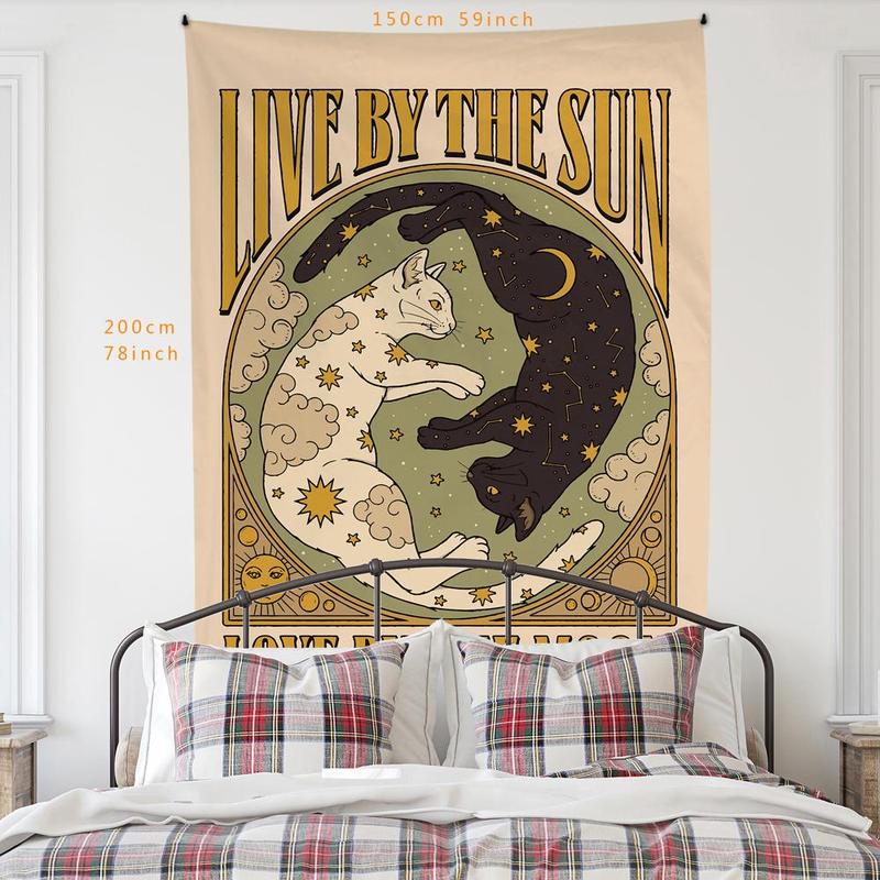 Cat & Moon Pattern Tapestry, Vintage Tarot Hanging Cloth, Wall Hanging Decor for Home Living Room Bedroom Dormitory, Home Decor