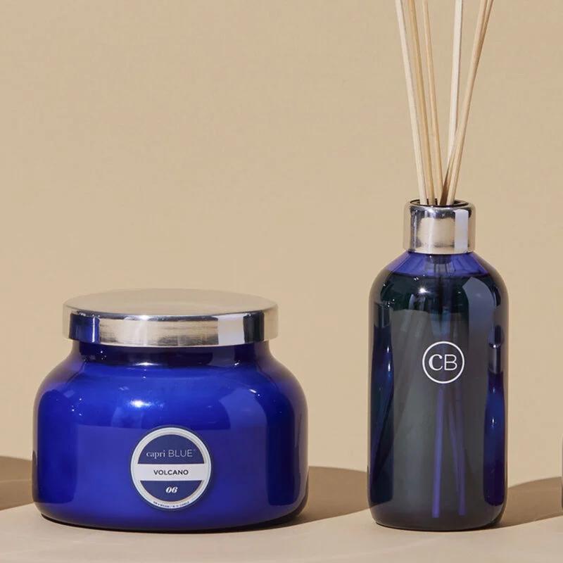 Capri Blue Volcano Candle 19 oz, Reed Oil Diffuser 8 oz with Sticks – Navy Blue Scented Aromatherapy Set for Home , Freshener, Fragrance