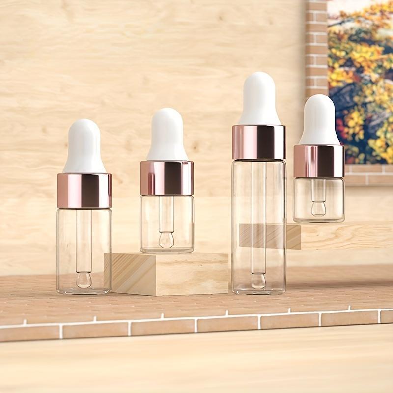 Mini Dropper Bottle, 10pcs Glass Empty Essential Oil Aromatherapy Bottle, Rose Gold Cap Pipettes Bottle