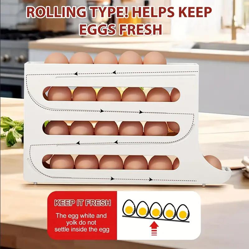 30 Eggs Egg Holder for Fridge - Auto Rolling Fridge Egg Organizer, Space-Saving Egg Dispenser Holder, 4 Tiers Fridge Egg Rack Large Capacity Egg Dispenser for Refrigerator Slide Boxes Kitchen