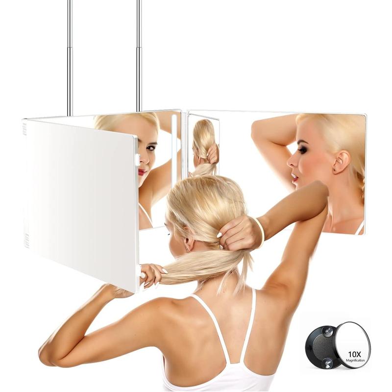 3 Way Mirror for Self Hair Cutting Tools with Height Adjustable Mirror 360 Trifold Mirror for Makeup to See Back of Head Decor