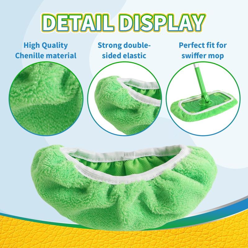 Reusable Mop Pad, 3 Counts Washable Mop Pad, Wet and Dry Flat Mop Cover, Mop Accessories for Home Kitchen Bathroom, Mop Not Included