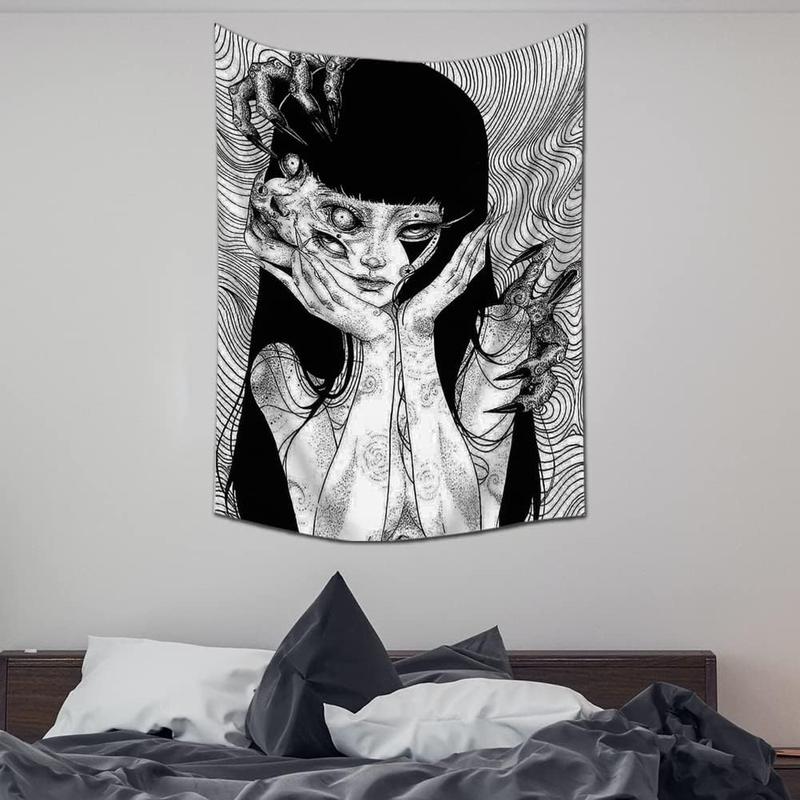 JOOCAR Canvas Anime Tomie Revenge Junji Ito Tapestry, Hanging Dorm Party Backdrop Decorations Home Decorations for Living Room Bedroom(60 x 40 in)