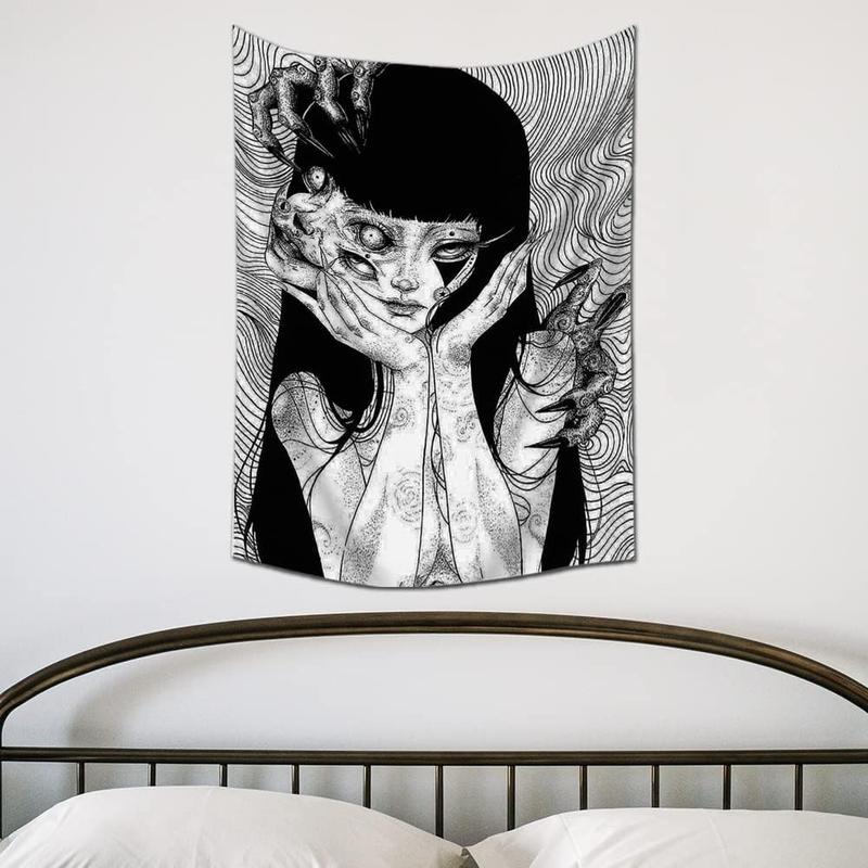 JOOCAR Canvas Anime Tomie Revenge Junji Ito Tapestry, Hanging Dorm Party Backdrop Decorations Home Decorations for Living Room Bedroom(60 x 40 in)