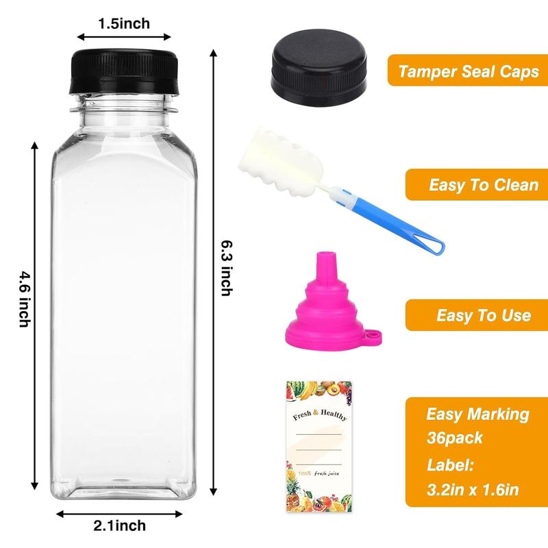 Moretoes Plastic Juice Bottles, Empty Plastic Juicing Bottles with Caps, Cone Reusable Clear Bulk Beverage Containers for Juicing, Drinking, Milkshake, Tea and Other Beverages