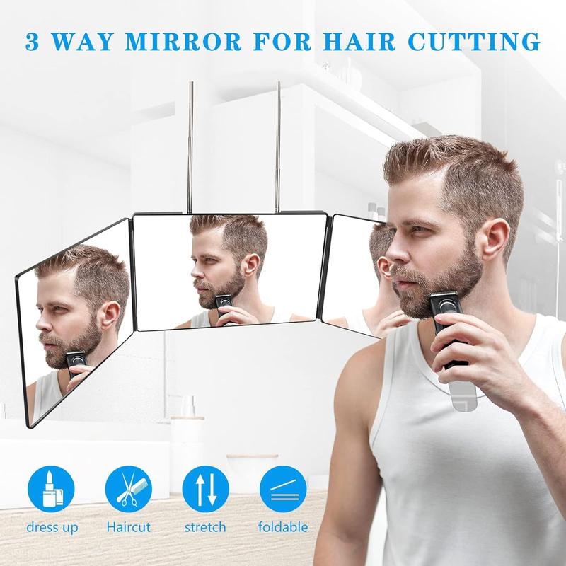 3 Way Mirror for Self Hair Cutting Tools with Height Adjustable Mirror 360 Trifold Mirror for Makeup to See Back of Head Decor