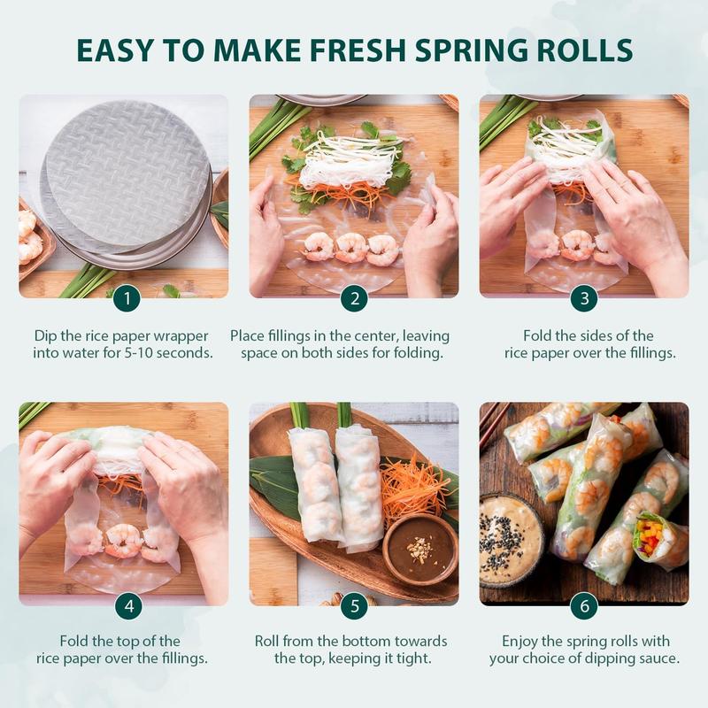 Rice Paper, White Rice Paper Wrappers, 1 Pack, 34 Sheets-Fresh Spring Roll Wrappers & Dumplings, Non-GMO, Gluten-Free, Low Carb, Vietnamese Rice Wraps (Round, 22cm)