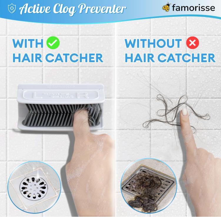 FAMORISSE Large Shower Wall Hair Catcher with Silicone Bristle - White Drain Hair Catcher