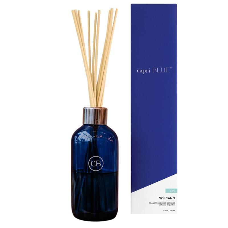 Capri Blue Volcano Candle 19 oz, Reed Oil Diffuser 8 oz with Sticks – Navy Blue Scented Aromatherapy Set for Home , Freshener, Fragrance