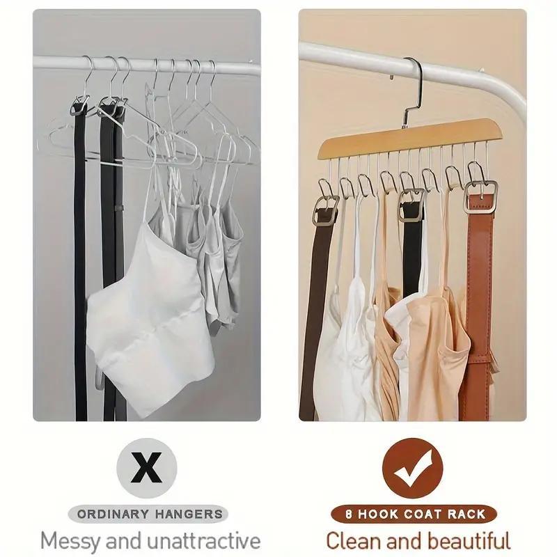 Wooden Bra Hanger, 3 Counts Space Saving 360° Rotatable Bra Hanger with 8 Hooks, Home Organizer for Bra Underwear Socks