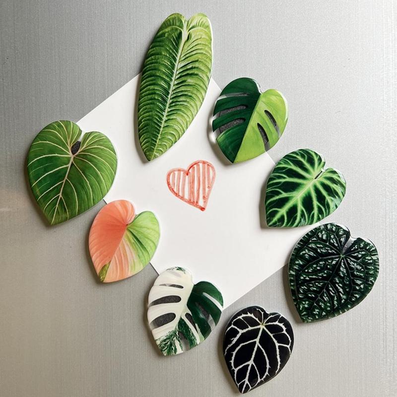 Artificial Leaf Shaped Fridge Magnet, 4 8 Counts Creative Soft Magnet Decorative Sticker, Home Decor Supplies for Kitchen & Bathroom