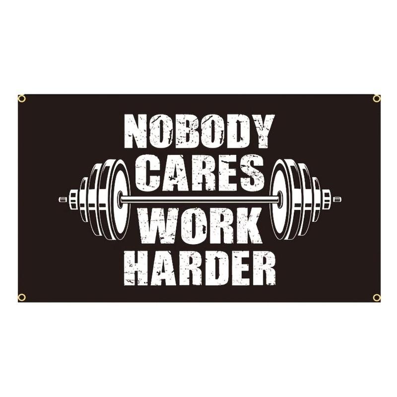 Nobody Cares Work Harder Letter Pattern Hanging Backdrop, Body Building Sports Gym Flag Banner Decoration, Hanging Background Decoration Supplies