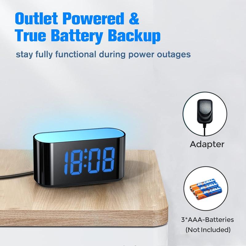 Digital Alarm Clock for Bedrooms - Large Display Easy to Read Across The Room, 7 Larger Color Night Light, Dual Alarm, Dimmer, True Battery Backup, Adjustable Volume