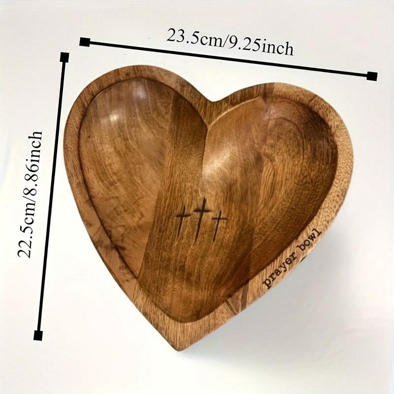 Vintage Wooden Heart-Shaped Prayer Bowl - Engraved Cross & 