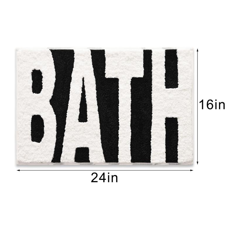 Black and White Non Slip Bathroom Rug - Soft Shaggy Bath Mat for Shower - Cute Bathroom Decor - Super Absorbent - Machine Washable-16x24