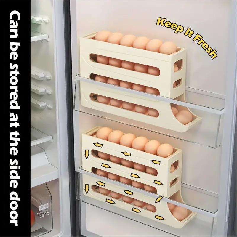 30 Eggs Egg Holder for Fridge - Auto Rolling Fridge Egg Organizer, Space-Saving Egg Dispenser Holder, 4 Tiers Fridge Egg Rack Large Capacity Egg Dispenser for Refrigerator Slide Boxes Kitchen