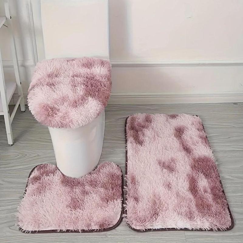 Bathroom Mat Set, 3 Counts set Including U-shape Mat & Lid Cover Pad & Door Mat, Non-slip Rug for Home Bathroom