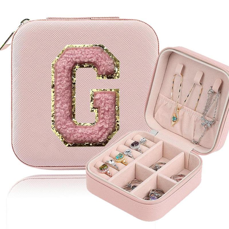 Portable Travel Jewelry Organizer, 1 Count Letter Pattern Jewelry Storage Box, Cosmetics Storage Case for Necklaces and Accessories