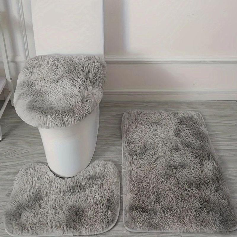 Bathroom Mat Set, 3 Counts set Including U-shape Mat & Lid Cover Pad & Door Mat, Non-slip Rug for Home Bathroom