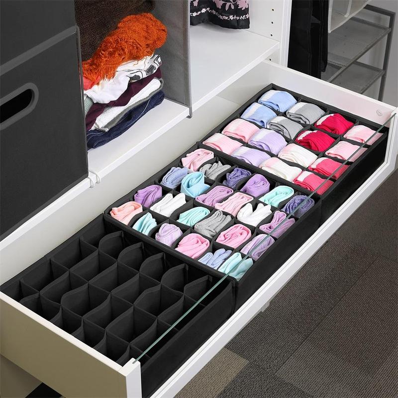 Multi-grid Socks Drawer Storage Box, 2pcs set Folding Underwear Storage Drawer, Fabric Storage Box for Socks, Ties, Underwear Divider Cabinet Organizer, Bedroom Accessories