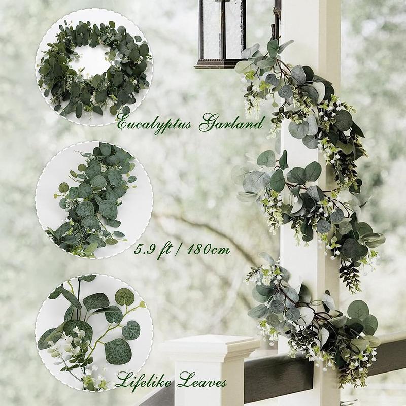 Artificial Eucalyptus Garland for Room Decor, Faux Eucalyptus Leaf Vine, Artificial Hanging Vine Wall Decor, Decorative Plants, Home Decor,  Room Accessories Summer for Gift