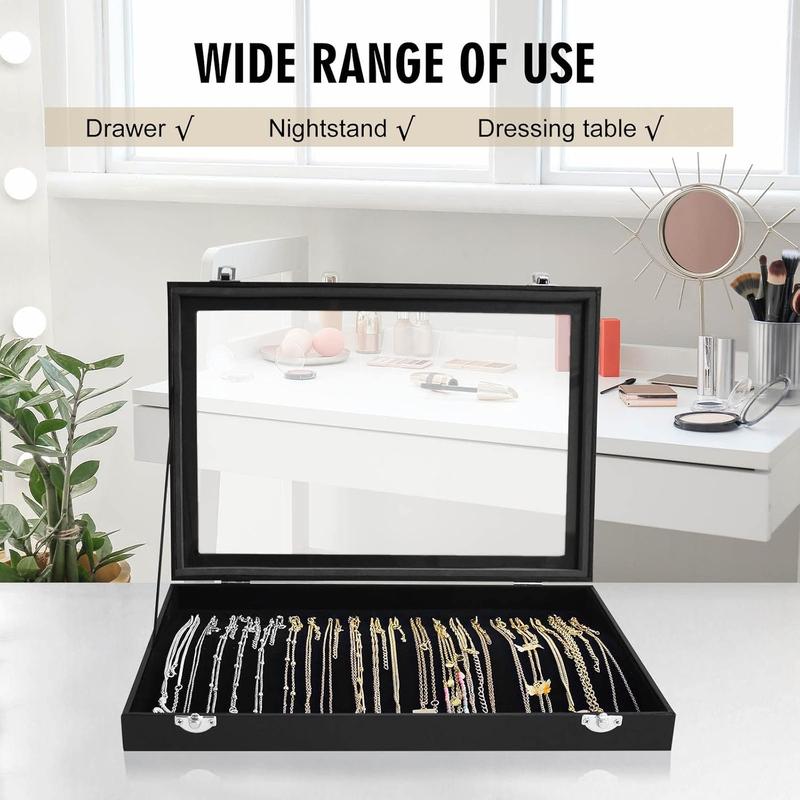  20 Hooks Necklace Display Tray with Transparent Lid Necklace Display Box for Necklace Pendants Suitable for Women (Black)