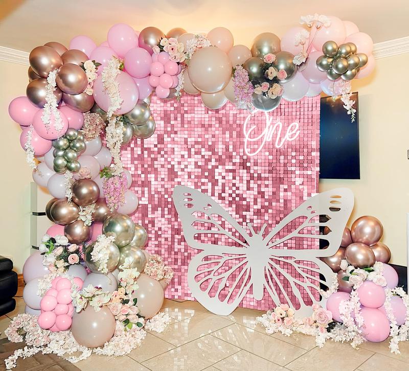 Pink Shimmer Wall Backdrop Giltter Background 24Packs for Party Wedding Birthday Engagement Bachelorette Parties Anniversary Decoration Gift Light Artwork Banners Box Cloth