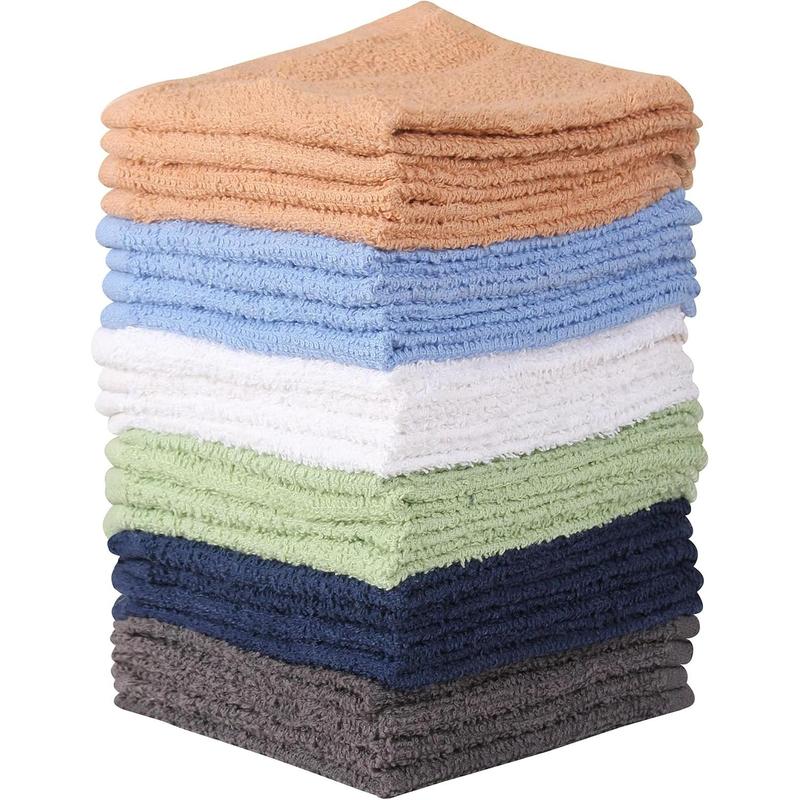 100% Cotton - Wash Cloth Set - Pack of 24, Flannel Face Cloths, Highly Absorbent and Soft Feel Fingertip Towels (Multi)