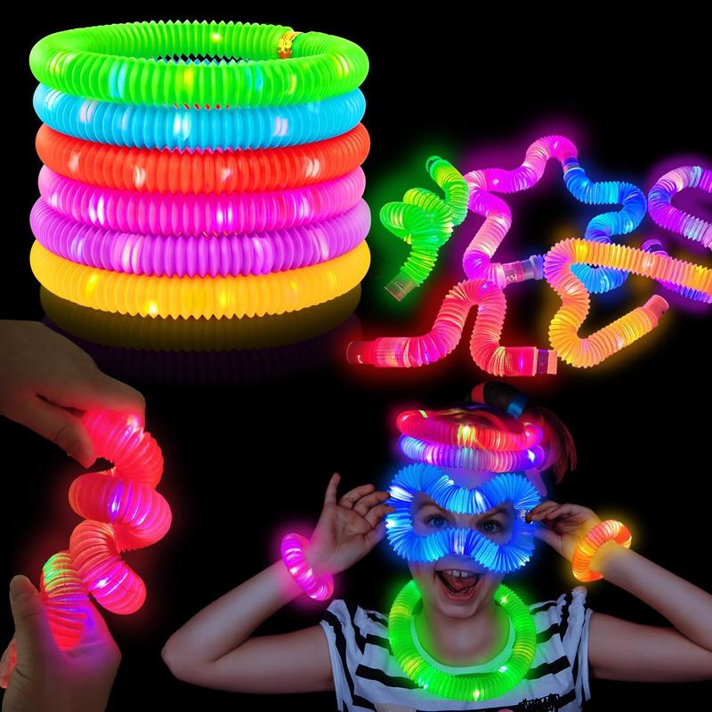 Light up Pop Tubes Toys Gifts for Kids 6 Pcs,Christmas Glow Sticks Party Favors Stocking Stuffers for Toddlers,Led Bracelets Necklaces Accessories for Children,Travel Camp Camping Fun for Boys Girls Kannove