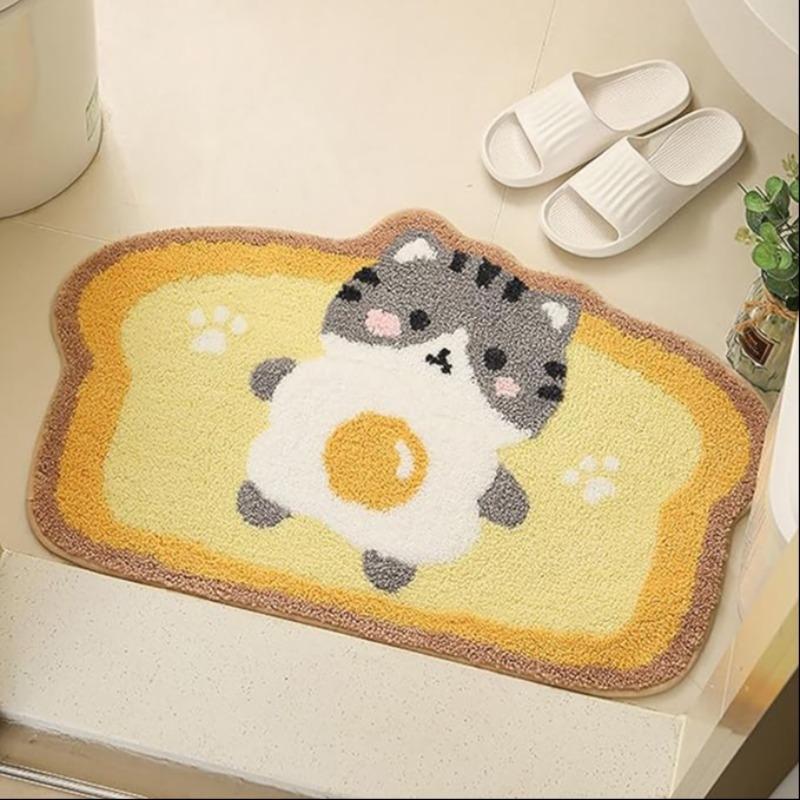 Cute Cat Pattern Toast Shape Bath Mat, 1 Count Non-slip Soft Absorbent Bath Rug, Machine Washable Bath Mat for Bathroom, Kitchen, Home Decor