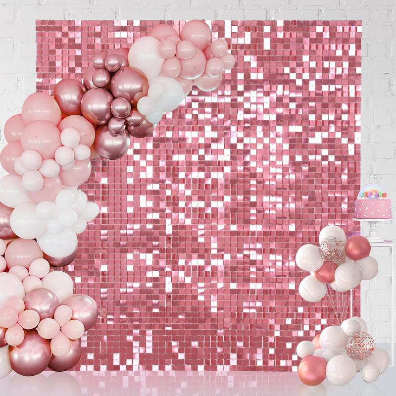 Pink Shimmer Wall Backdrop Giltter Background 24Packs for Party Wedding Birthday Engagement Bachelorette Parties Anniversary Decoration Gift Light Artwork Banners Box Cloth