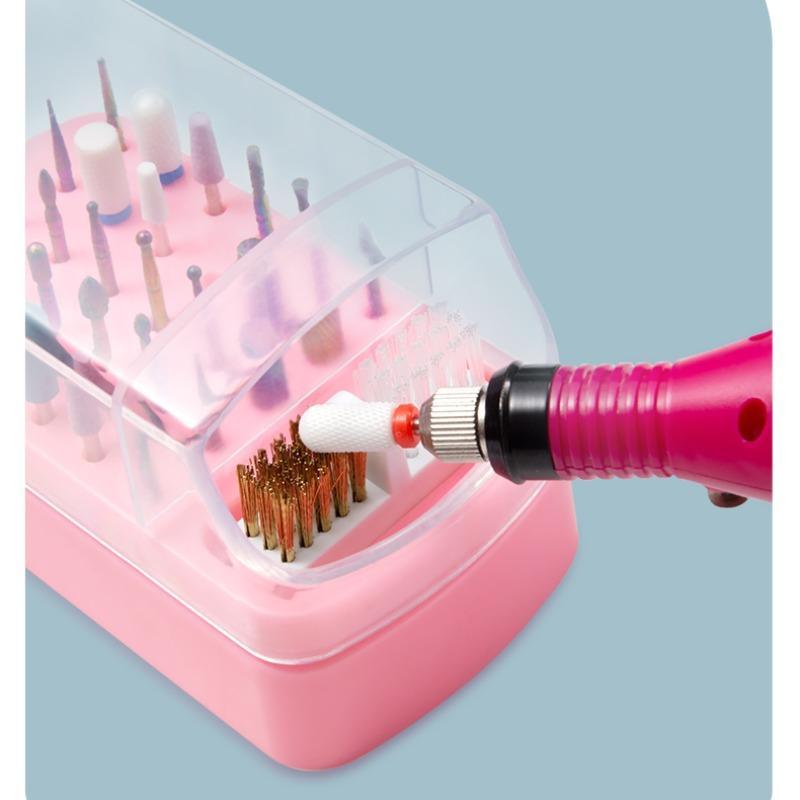 Nail Drill Bit Storage Box with Cleaning Brush, 1 Count 30 Holes Nail Drill Bits Organizer, Dustproof Nail Drill Bit Display Box