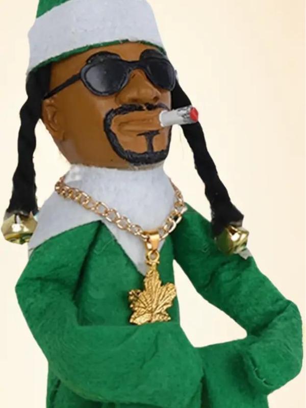 Snoop Dogg Snoop on a Stoop Christmas Elf Doll, Small Plush Toys Shelf Decor, Includes Elf Toy, Extra Tshirt, Sunglasses and Necklace, Christman Gifts for Men & Women