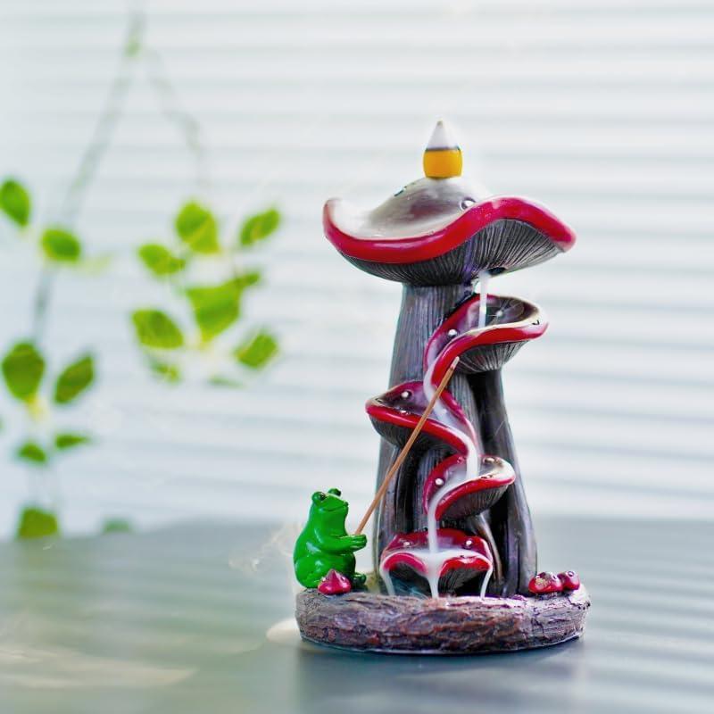 Cute Mushroom Incense Holder with 30 Incense Cones + 30 Incense Stick, Handmade Waterfall Backflow Incense Burner, Nature Theme Incense Burner, Adorable Home Decoration Scented Scent Freshener Fragrance Perfume Aroma