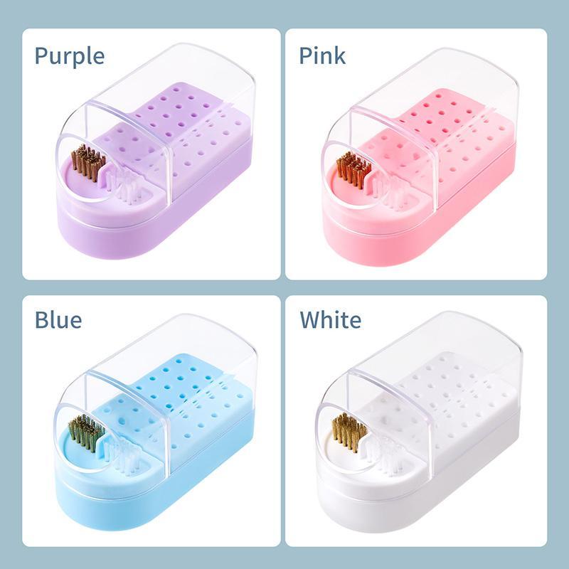 Nail Drill Bit Storage Box with Cleaning Brush, 1 Count 30 Holes Nail Drill Bits Organizer, Dustproof Nail Drill Bit Display Box